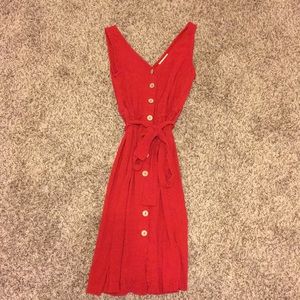 Women's Sleeveless V-Neck Belted Midi Dress